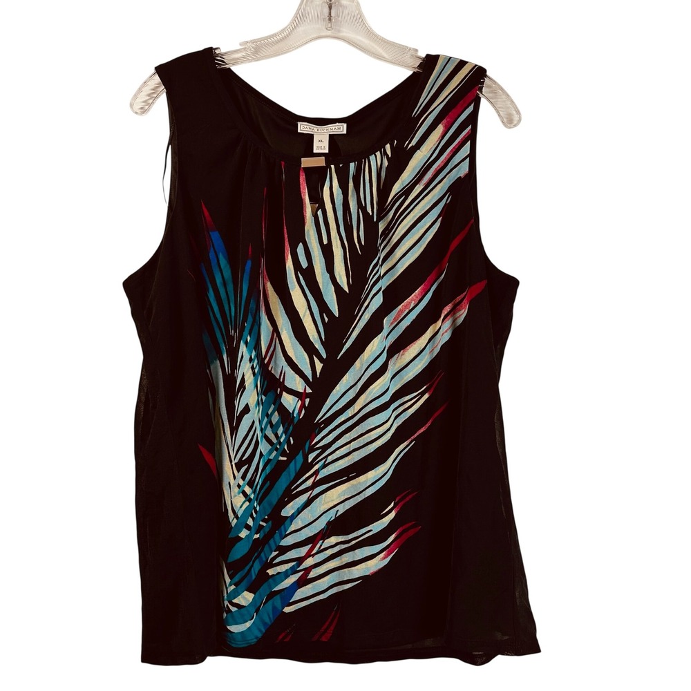 Dana Buchman Black Palm Tropical Leaf Sleeveless Top XL